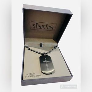 Structure Men’s Cross Dog Tag Necklace NWT Stainless Steel 24”